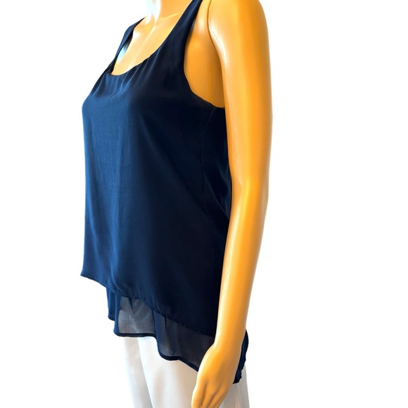 White House Black Market Navy Blue Layered Asymmetrical Top - Picture 4 of 5